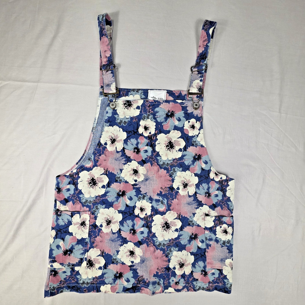 RARA Floral Denim Pinafore Top Overalls Style Bib Vintage Aesthetic Blue & Pink